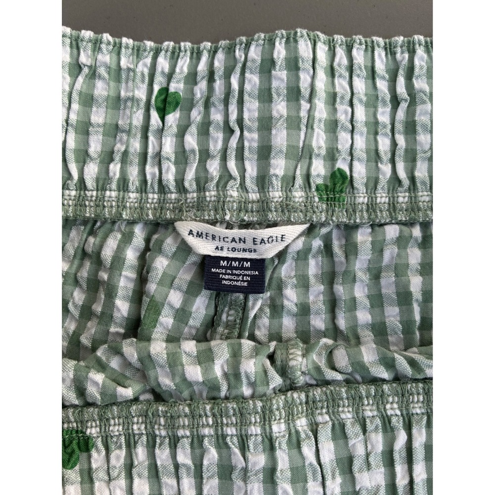 American Eagle AE Lounge Gingham Heart Pajama Shorts Green White Medium - Picture 2 of 5